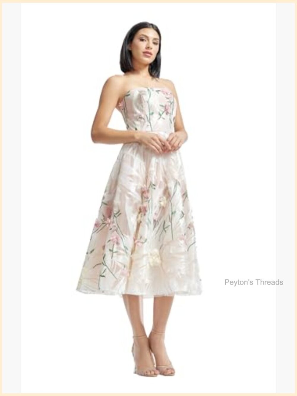 Fit and Flare Midi Dress with Floral Print, Square Neck, Sleeveless, Zipper Back - Picture 2 of 6